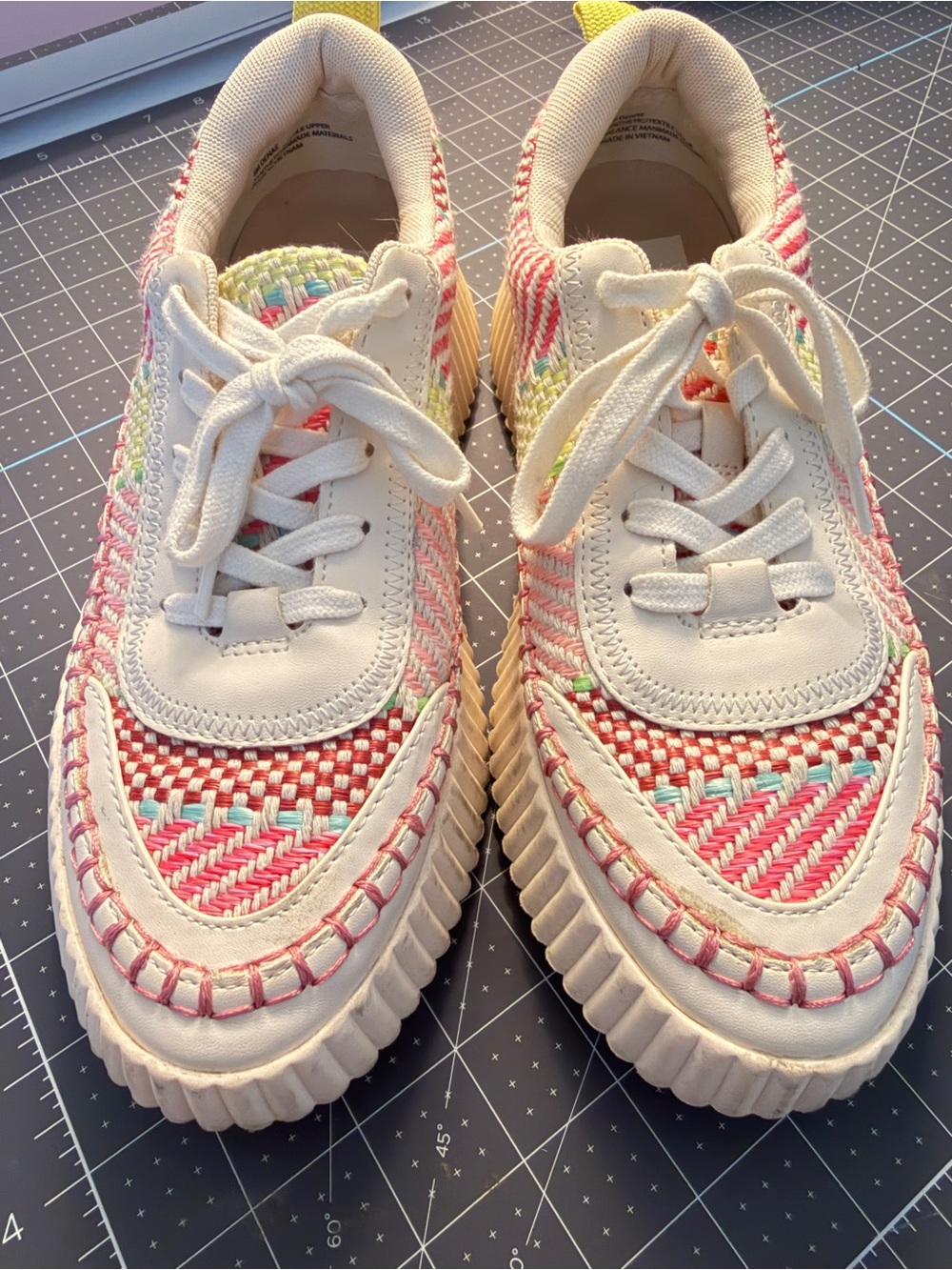 Dolce Vita White  “Denae” Multicolor Woven Platform Lace-Up Sneakers